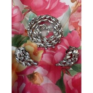 Vintage 1950s Sherman Signed Rhinestone Pinwheel Brooch & Clip On Earrings Set